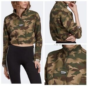 Adidas Half Zip Oversized Cropped Mock Neck Camo DipTie Dye Pullover Sweatshirt